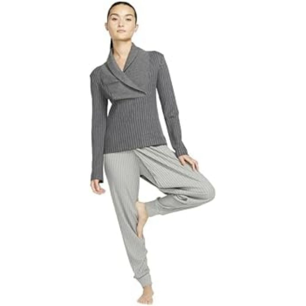 Women's Nike Heather Gray Ribbed Long Sleeve Yoga Athletic Top S